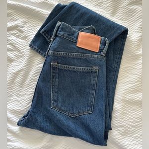 Acne Studios High Rise Relaxed Straight Mece Jeans in Dark Blue Trash